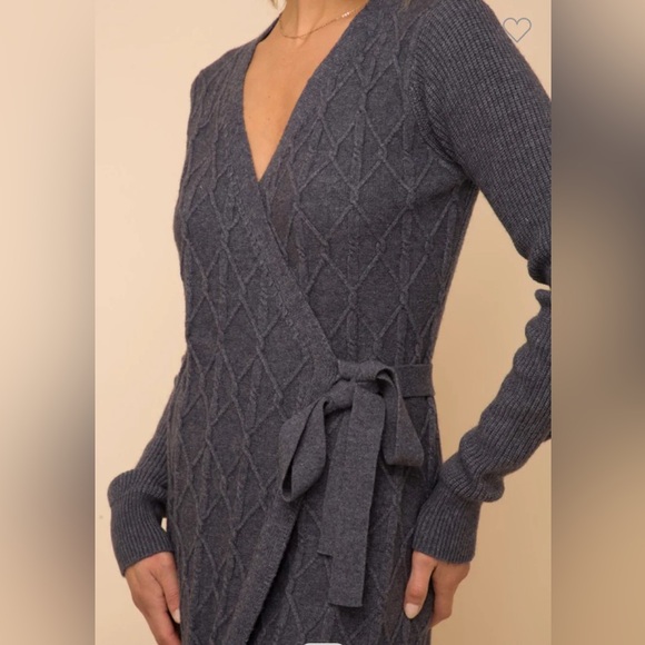 NWT Hem & Thread MIDI Wrap Sweater Dress V Neck Cable knit design True Wrap - Picture 5 of 17